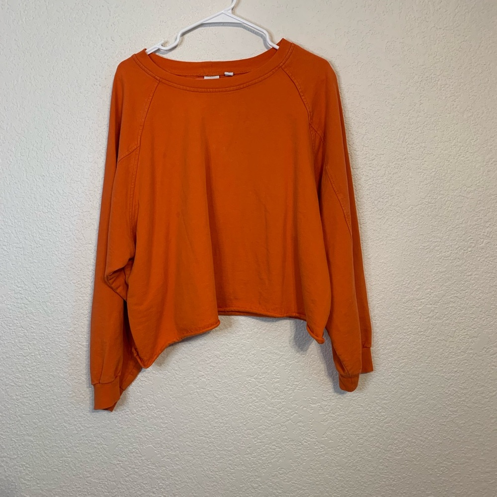 Collusion Womens Size 14 Orange Cropped Sweater Long Sleeve Crew Neck Pullover - Picture 2 of 8